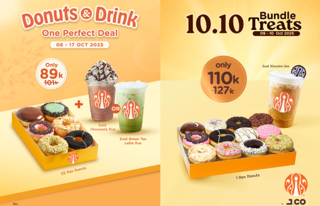 Promo 10.10, 6 Donat dan 1 Minuman J.CO Cuma Rp89 Ribu